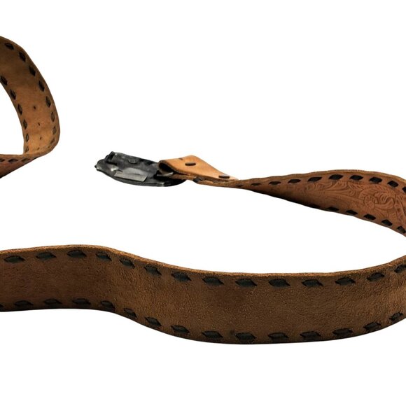 Washington Fire Fighters Belt Buckle & Tooled Leather Belt Vintage Siskiyou Buck - Picture 9 of 10